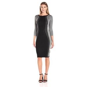 Gabby Skye Women's Midi Gray & Black Sweater Dress Size Small